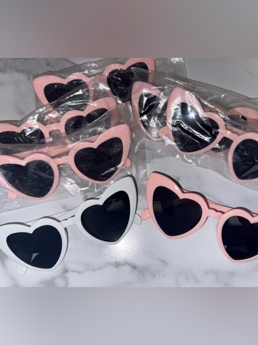 Bridal Party Heart-Shaped Sunglasses - Pink & White